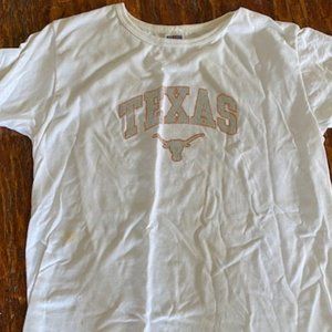 UT * TEXAS LONGHORNS s/s WHITE T-SHIRT Orange & Clear RHINESTONES * BEVO * sz M